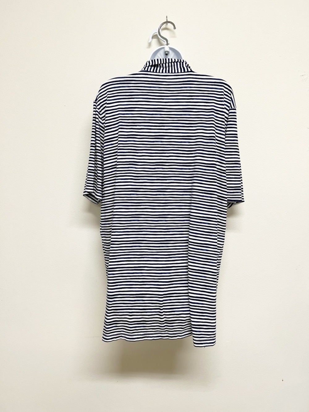 B Draddy Mens Navy White Striped Short Sleeve Polo Shirt Size L - Picture 4 of 11